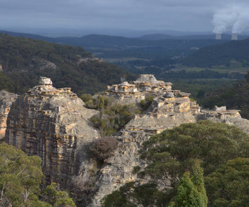 Beauty and the Beast. Sunlit pagodas vs. the belching cooling stacks of Mount Piper Power Station